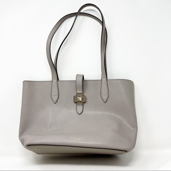 KATE SPADE Light Gray Flower Closure Leather Handbag - Picture 1 of 4